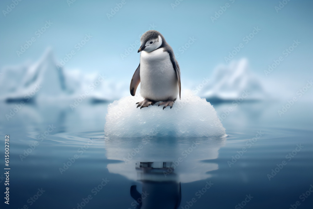 penguin alone on small iceberg from climate change, made with generative ai