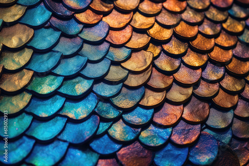 Closeup Of Mermaids Scales. Generative AI photo