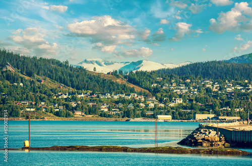 Obraz na płótnie Panoramic view of fjord and Mo i Rana city. Norway w salonie