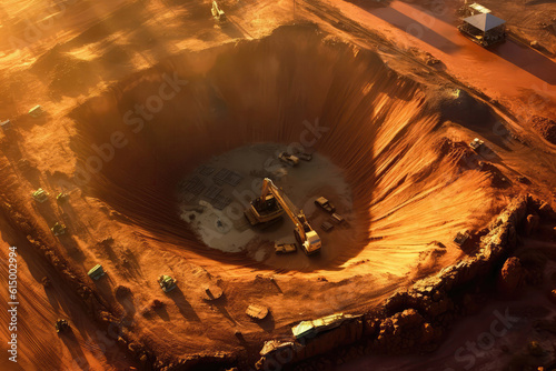 Aerial View Of Iron Ore Excavation In Progress. Generative AI photo