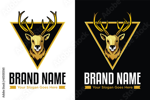golden triangle Deer head illustration logo design