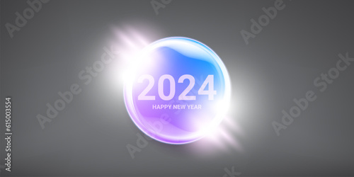 2024 Happy new year horizontal banner background and 2024 greeting card with text. vector 2024 new year sticker, label, icon, logo and badge isolated on stylish grey background