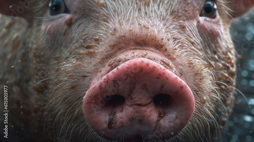 ai generative close up of a cute little pig in a farm 
