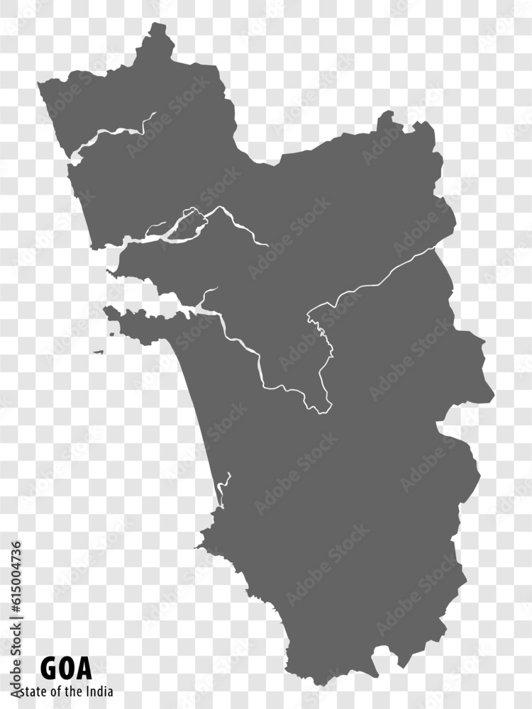 Blank map State  Goa of India. High quality map Goa with municipalities on transparent background for your web site design, logo, app, UI. Republic of India.  EPS10.