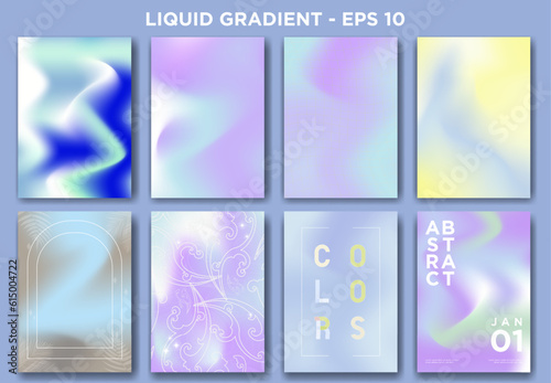 Set of liquid gradient posters in pastel colors with sample text.  Vector Illustration. 