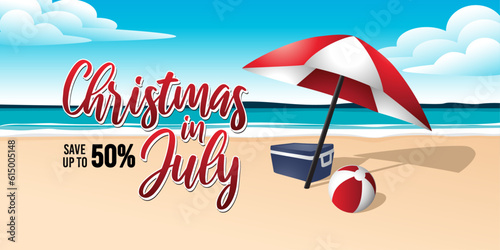 Christmas in July sale banner and design, sale marketing template, vector illustration