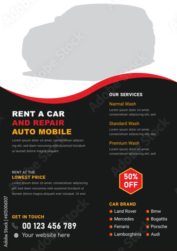 Auto repair flyer, automotive, automobile service, car fix, car wash, car service flyer
