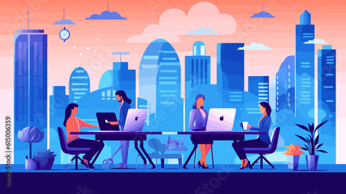 Business Concept illustrations. Collection of scenes with men and women taking part in business activities. Vector illustration.