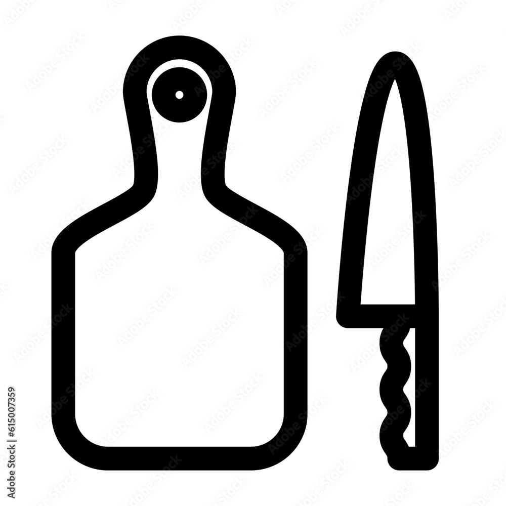 Obraz premium 料理、ナイフ、カッティングボードを表すラインスタイルのアイコン