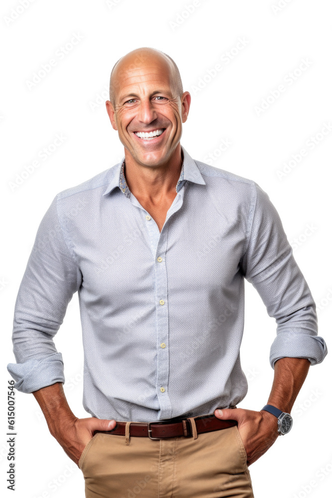 Middle-aged businessman, a confident leader portrait. Isolated on transparent white background. Generative AI - obrazy, fototapety, plakaty 