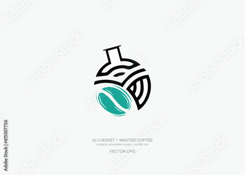 Creative Coffee with Lab Tube logo, with pixel icon designs vector illustration