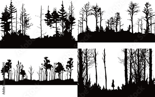 Set of mountain landscape woods, black and white design, vector illustration, SVG, great for t-shirts, mugs, birthday cards, wall stickers, stickers, iron-on, scrapbooking,