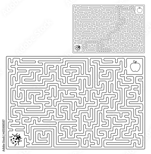 Maze Solving Game. A vector black and white illustration depicting a moderately complex labyrinth with a clear solution