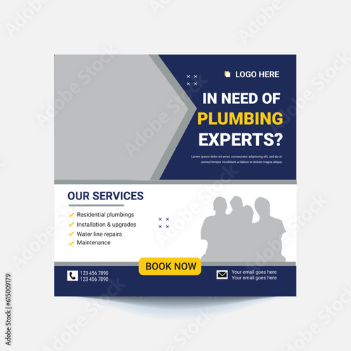 Plumbing service social media post and web banner template
