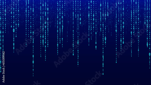 Vector digital blue background of streaming binary code. Matrix background with numbers 1.0. Coding or hacking concept. Vector illustration.