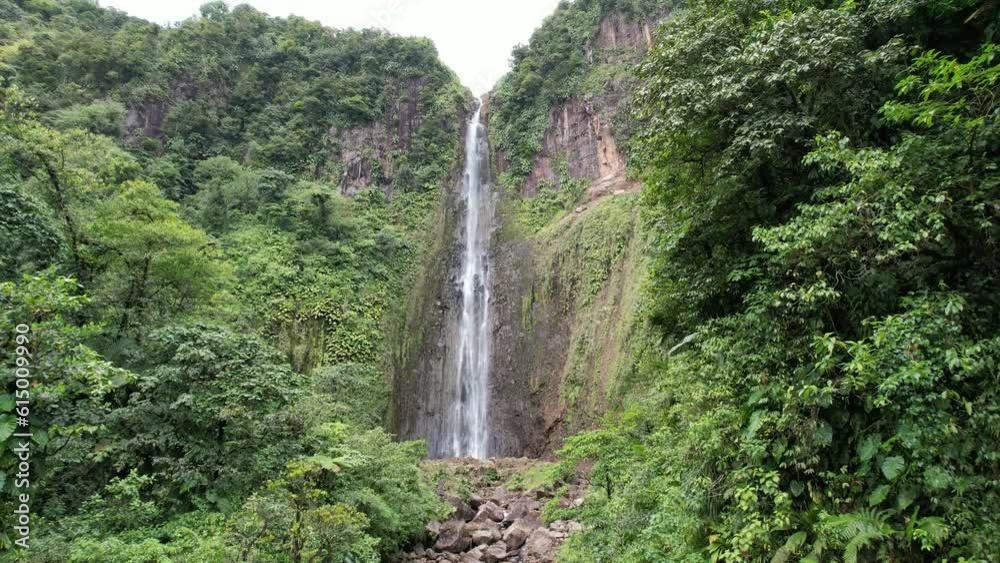 Waterfall in Guadeloupe in Caribbean filmed with a drone Waterfall in Guadeloupe in Caribbean filmed with a drone