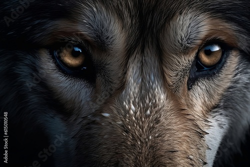 close up of a wolf. 