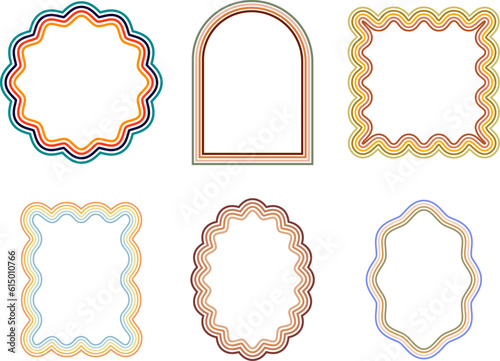 Collection retro frames with colorful wavy lines
