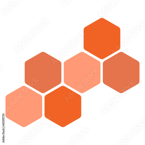 Futuristic orange random digital hexagons, honeycomb elements