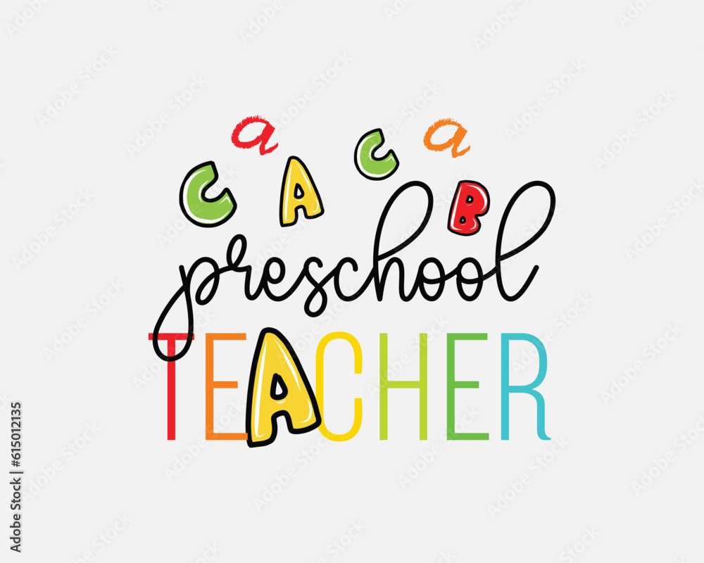 Preschool Teacher Back to School quote retro typographic Sublimation art Card on white background Preschool Teacher Back to School quote retro typographic Sublimation art Card on white background