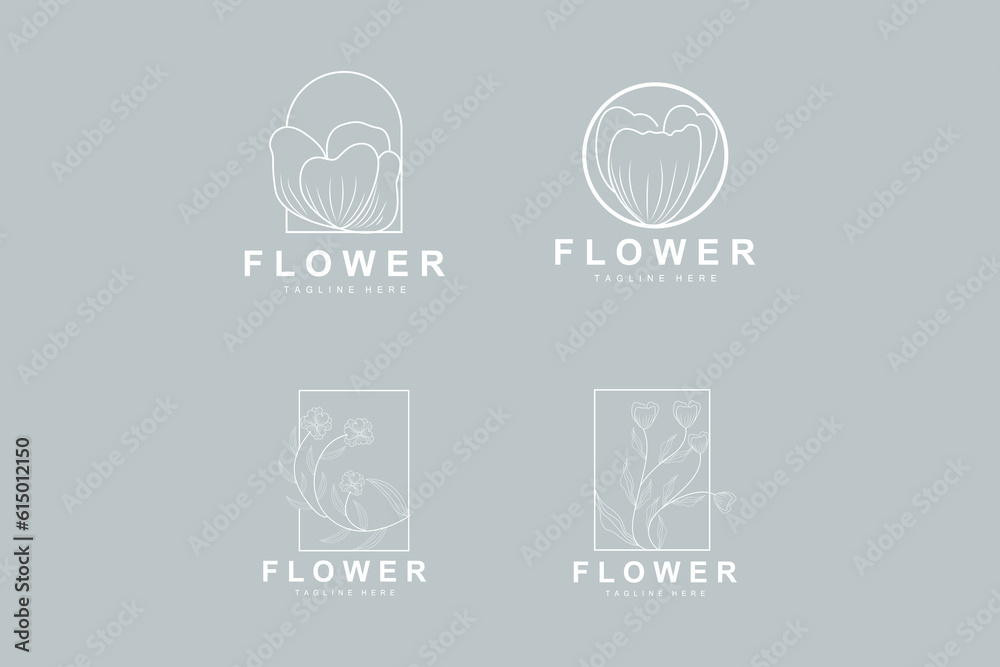 Obraz premium Floral Logo, Leaves And Flowers Botanical Garden Vector, Floral Design Of Life