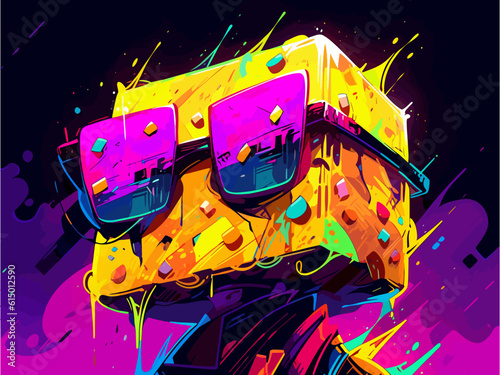 Dark sunglasses worn by a toaster character