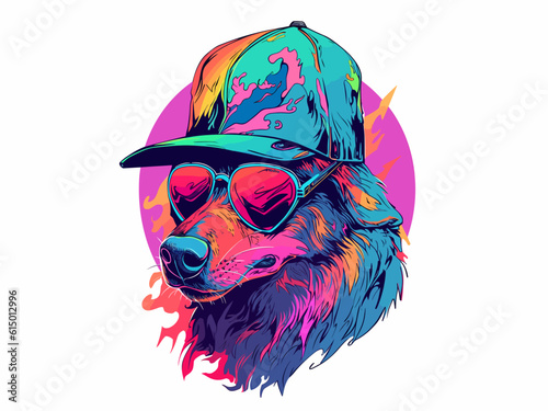 A dog wearing sunglasses and a baseball cap