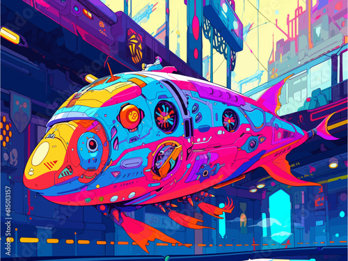 A futuristic submarine with eyes that is gliding over the water while donning dark shades