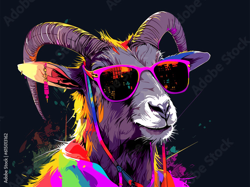A goat wearing dark sunglasses, bringing a touch of humor
