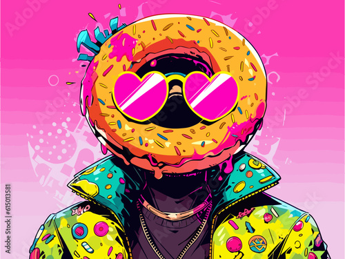 An eccentric donut wearing sunglasses