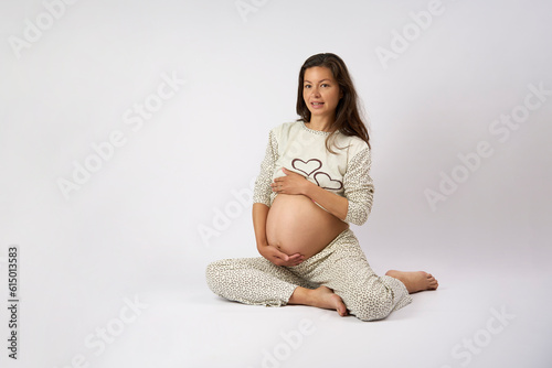 Wallpaper Mural Happy pregnant woman on white background with copy space Torontodigital.ca