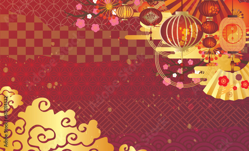 中華風の提灯飾り背景

