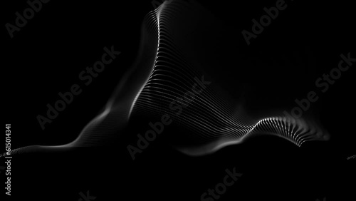 White soundwave on dark gray background. Audio line blend element glowing abstract waves lines shape with countour. Sinusoidal formula distortion sine wave and waveform in 4K. photo