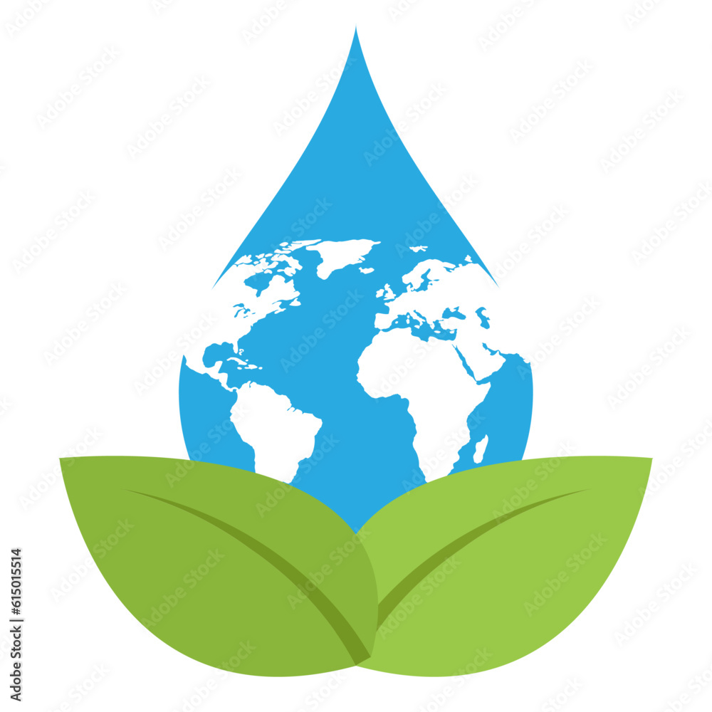 Obraz premium Illustration of conservation and protection of the environment.Water drop and green leaf logo on a white background.