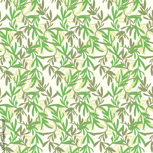 Fototapeta Naklejka Na Ścianę i Meble -  Japanese Tropical Green Leaf Vector Seamless Pattern