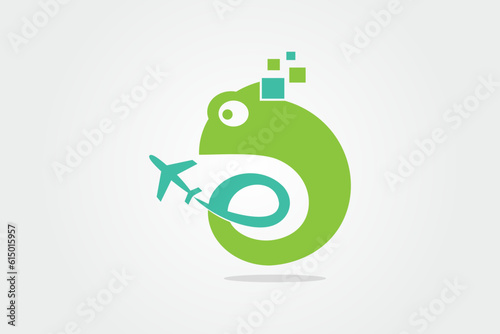 Chameleon tech with aviation insightful logo design template element vector