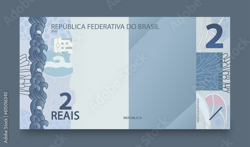 Banknote of two Brazilian money. Brazilian real. Vector illustration.