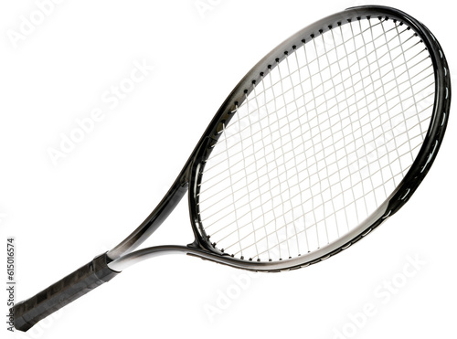Black Tennis racket sports equipment isolated on white PNG File.