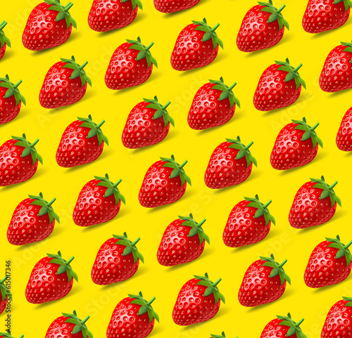 Bright fresh strawberry closeup on yellow background