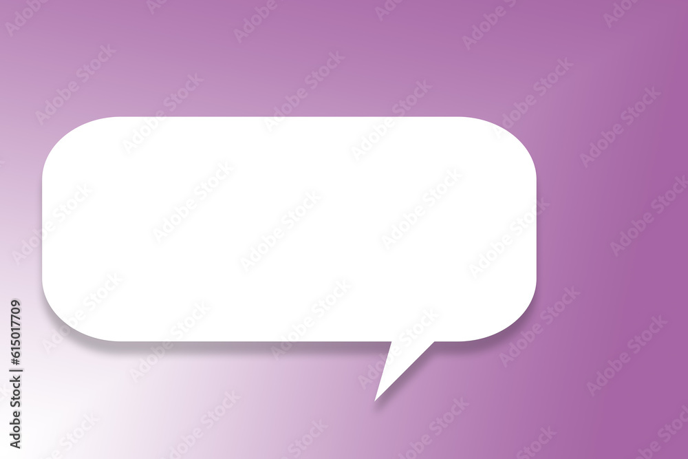 Weiße Sprechblase vor einem violetten Hintergrund, 2D-Illustration Weiße Sprechblase vor einem violetten Hintergrund, 2D-Illustration
