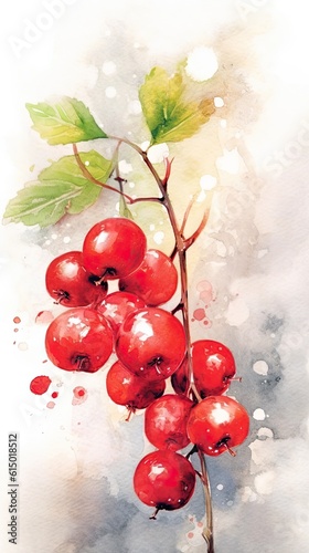 Watercolor style Cranberry fruit in colorful style illustration. Natural food painting art. Generative AI