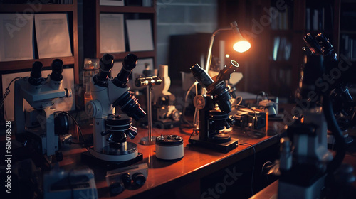 Modern Medical Research Laboratory with Microscope and Test Tube. Generative ai