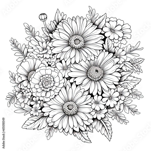 Wallpaper Mural Cute Gerbera flower in coloring page style illustration. Line art painting. Generative AI Torontodigital.ca
