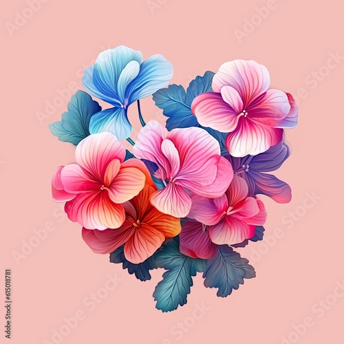 Elegant Geranium blooming flower. Greeting card floral design with beautiful flower. Generative AI