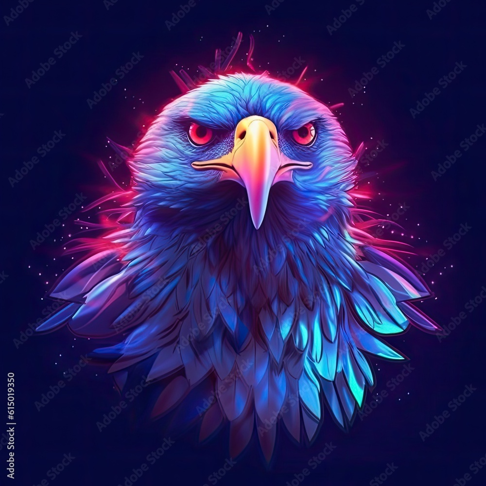 Cute Bald eagle animal in neon style. Portrait of glow light animal. Generative AI Cute Bald eagle animal in neon style. Portrait of glow light animal. Generative AI
