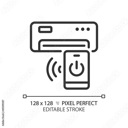 Ac remote control linear icon. Air conditioner. Temperature control. Home appliance. Wireless technology. Thin line illustration. Contour symbol. Vector outline drawing. Editable stroke