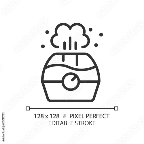 Air humidifier linear icon. Aroma diffuser. Humidity control. Home device. Health wellbeing. Indoor air quality. Thin line illustration. Contour symbol. Vector outline drawing. Editable stroke