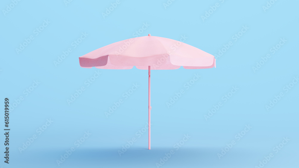 Pink Parasol Beach Umbrella Sunshade Protection Summer Holiday Vacation Kitsch Blue Background 3d illustration render digital rendering Kitsch Blue Background 3d illustration render digital rendering