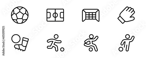 football and soccer icon, vector set design with Editable Stroke. Line, Solid, Flat Line, thin style and Suitable for Web Page, Mobile App, UI, UX design.