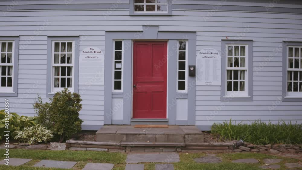 static shot of the front door and signs Home of the Knights, Joseph Sr and Newel Knight and the place of the first branch of the church of Christ, Mormons located in Colesville, New York Bainbridge. static shot of the front door and signs Home of the Knights, Joseph Sr and Newel Knight and the place of the first branch of the church of Christ, Mormons located in Colesville, New York Bainbridge.